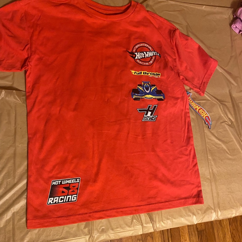 Vibrant Red Short Sleeve Tee with Logo Patches